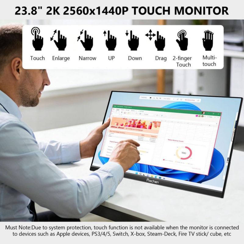 Monitor táctil Prechen de 238" 2K QHD 100 Hz IPS sRGB