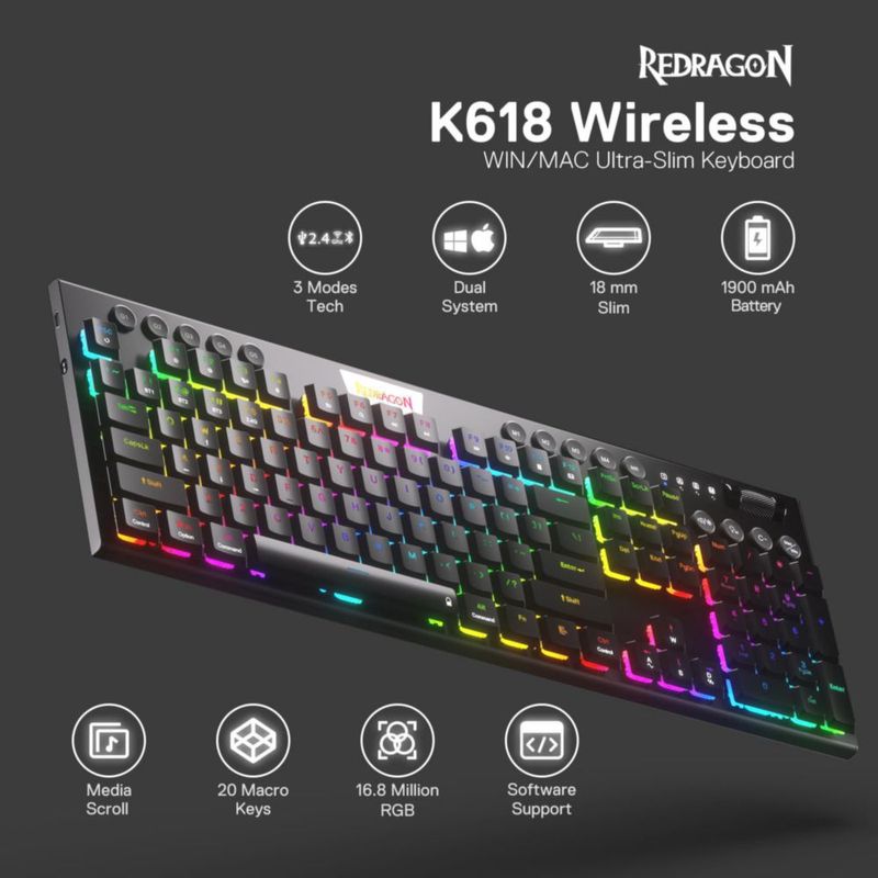 Teclado Redragon K618 PRO inalámbrico RGB mecánico