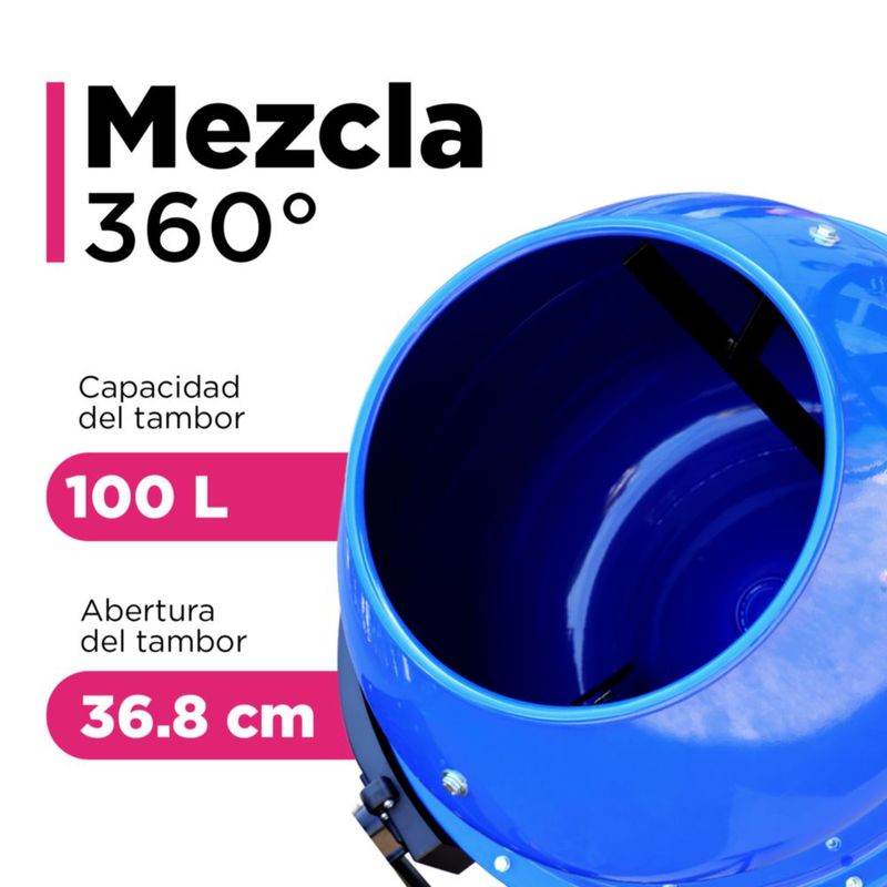 Revolvedora de Cemento Trompo Eléctrico 100L 1440 Rpm 350w TROMPOM100 Vanlig color Azul