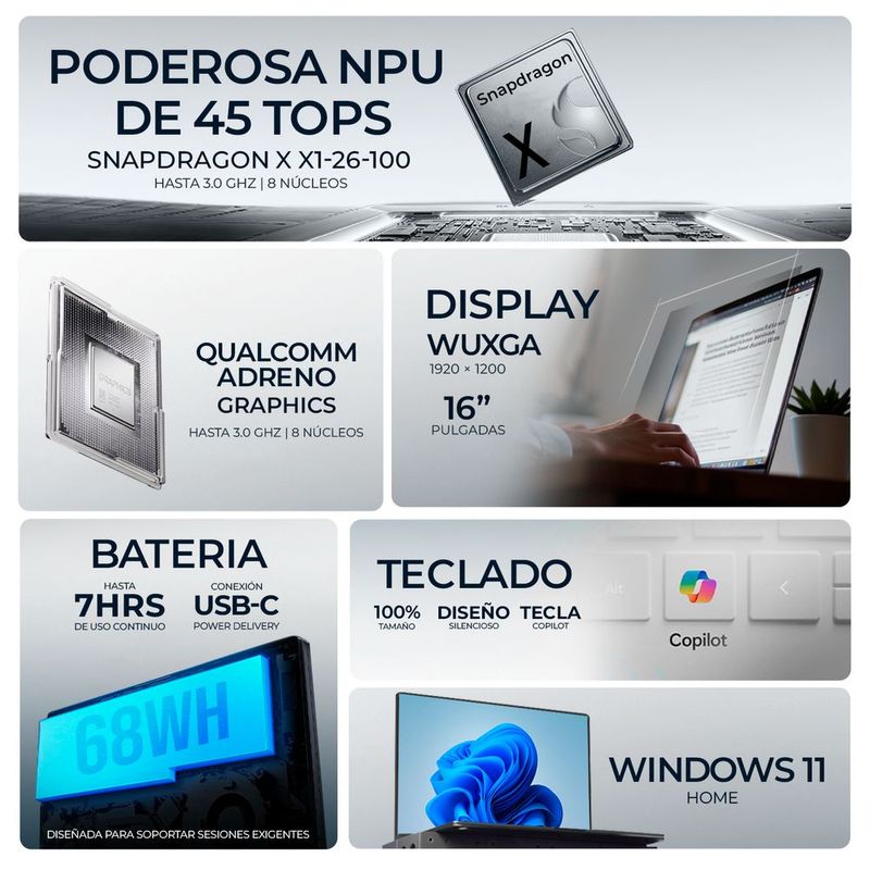 Laptop ai pc hp omnibook 3 snapdragon 16gb 512gb copilot+ pc