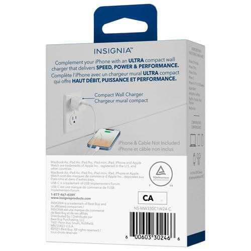 Cargador de pared USB-C Insignia de 30 W de alta velocidad y diseño compacto