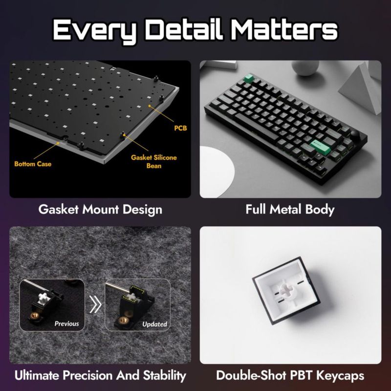 Teclado LEMOKEY P1 HE 75% inalámbrico mecánico RGB