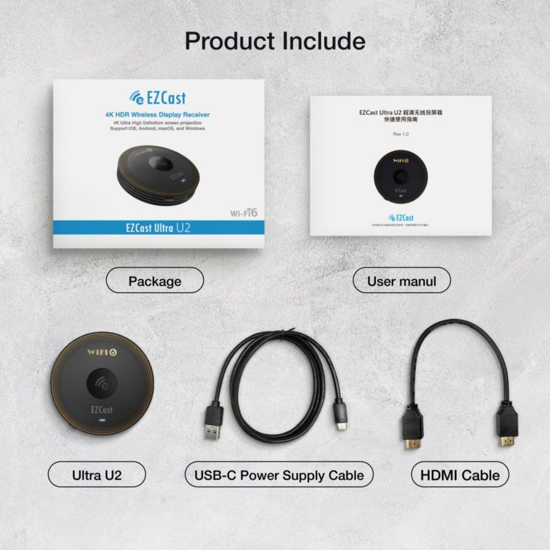 Adaptador de pantalla inalámbrico EZCast Ultra U2 4K WiFi 6 HDR