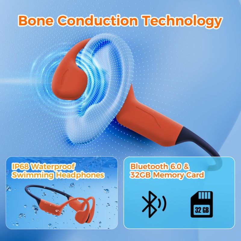 Auriculares para natación Hostena IP68 resistentes al agua con Bluetooth 6.0