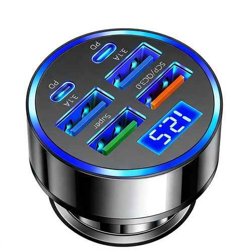 Cargador para auto Alanph de 120 W 6 puertos USB-C voltímetro