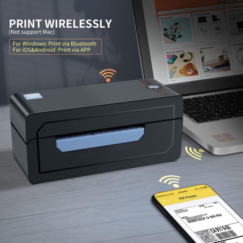 Impresora térmica de etiquetas de envío JADENS Bluetooth 4x6 con USB