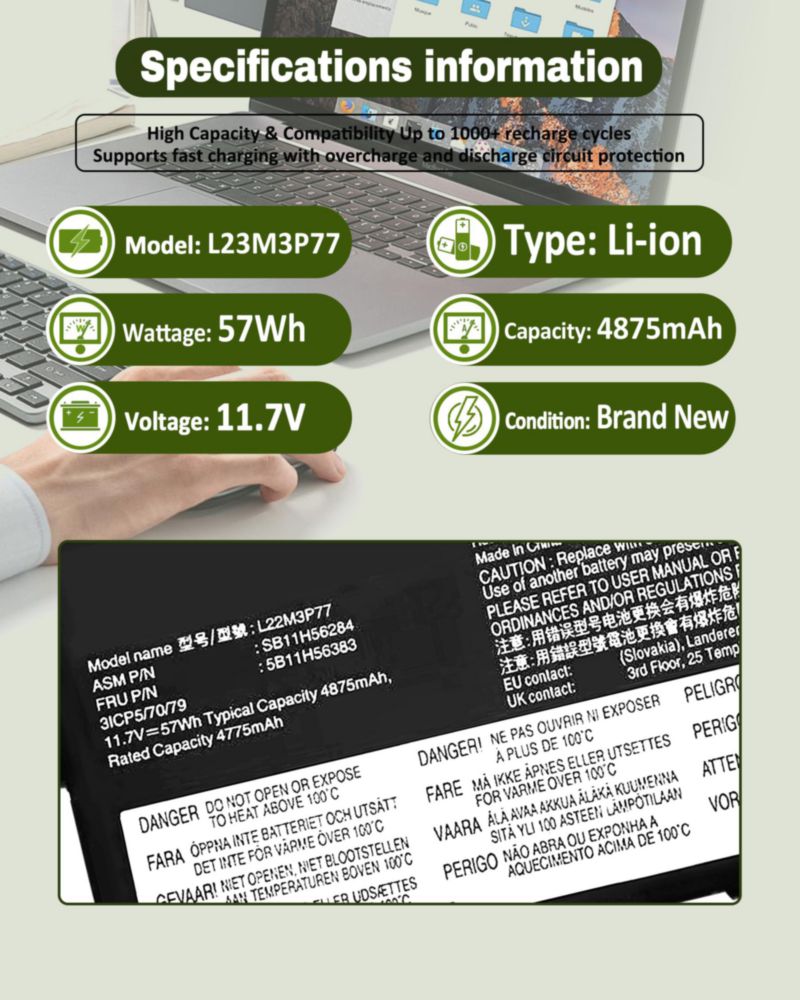 Batería bossfulton L22M3P77 57Wh 11.7V para Lenovo X1