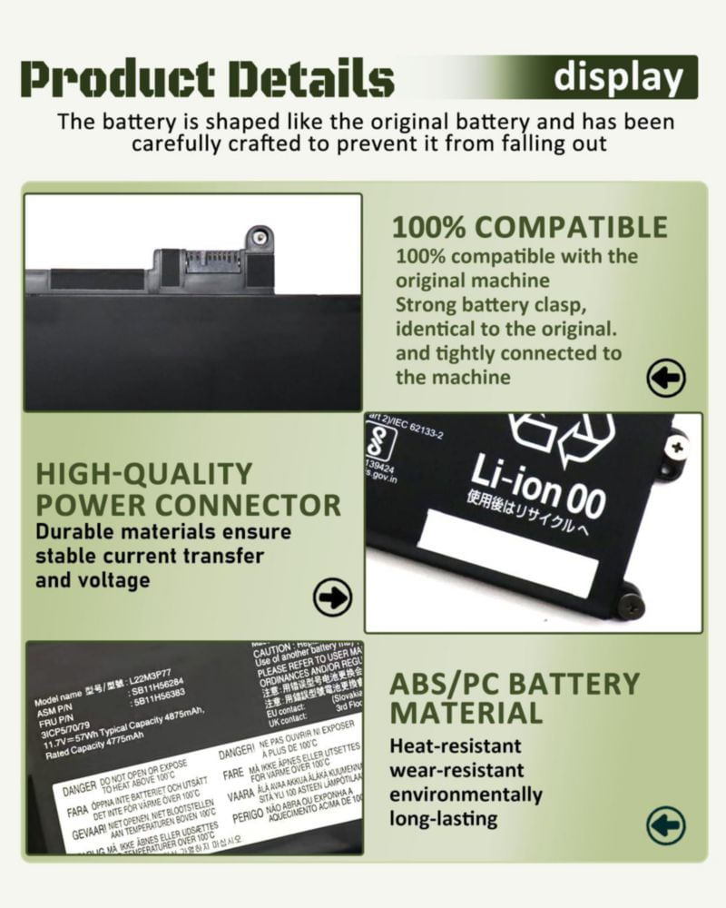 Batería bossfulton L22M3P77 57Wh 11.7V para Lenovo X1