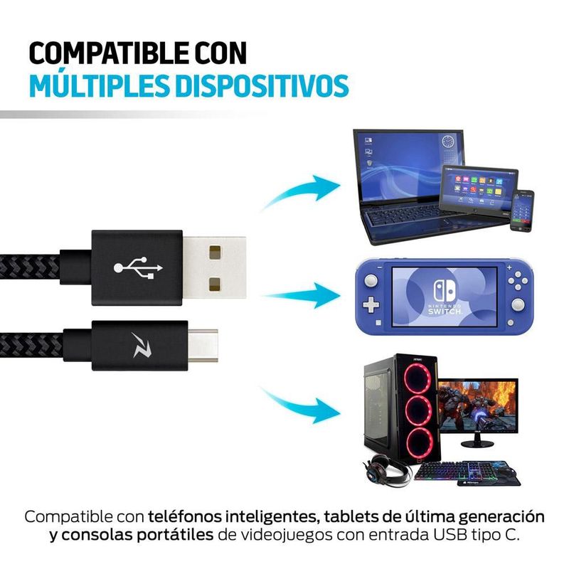 Cable USB C Extra Largo de Nylon Ultra Resistente 3 Metros
