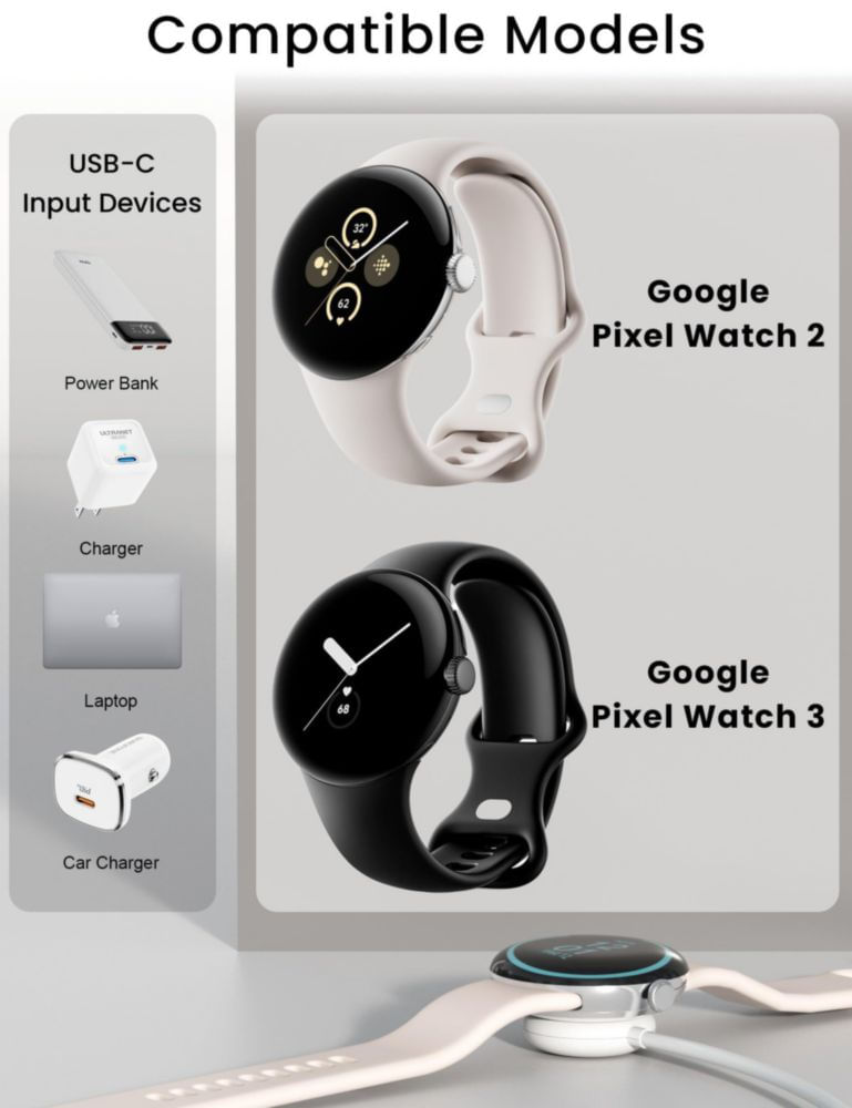 Cargador inalámbrico Bicmice para Google Pixel Watch 2 USB-C 1 m