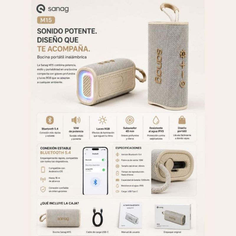 SMARTWATCH REDMI WATCH 5 ACTIVE + AUDIFONOS G-TIDE H21 PLATA + BOCINA SANAG M15 BEIGE