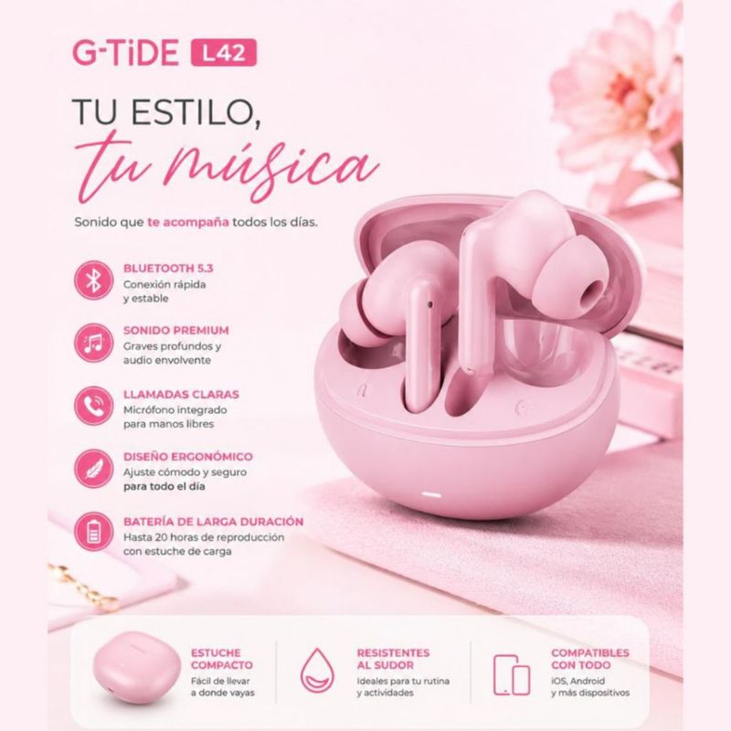 Audífonos G-Tide L42 con Smartwatch FUTUREM FM13 Rosa