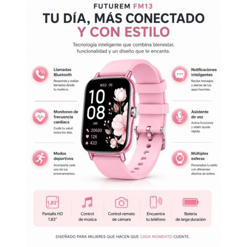Audífonos G-Tide L42 con Smartwatch FUTUREM FM13 Rosa