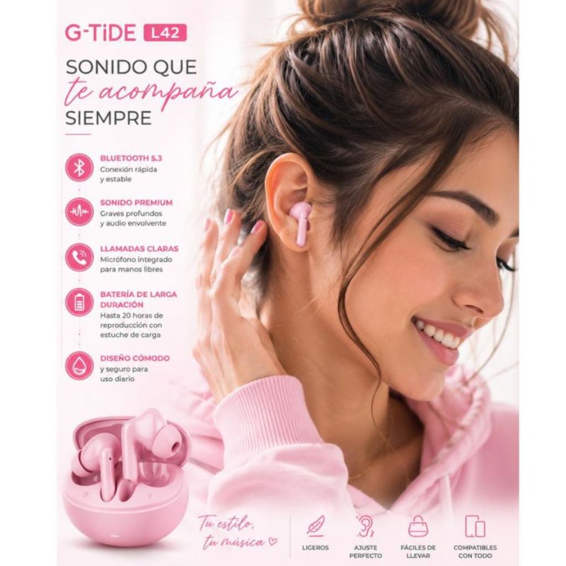 Audífonos G-Tide L42 con Smartwatch FUTUREM FM13 Rosa