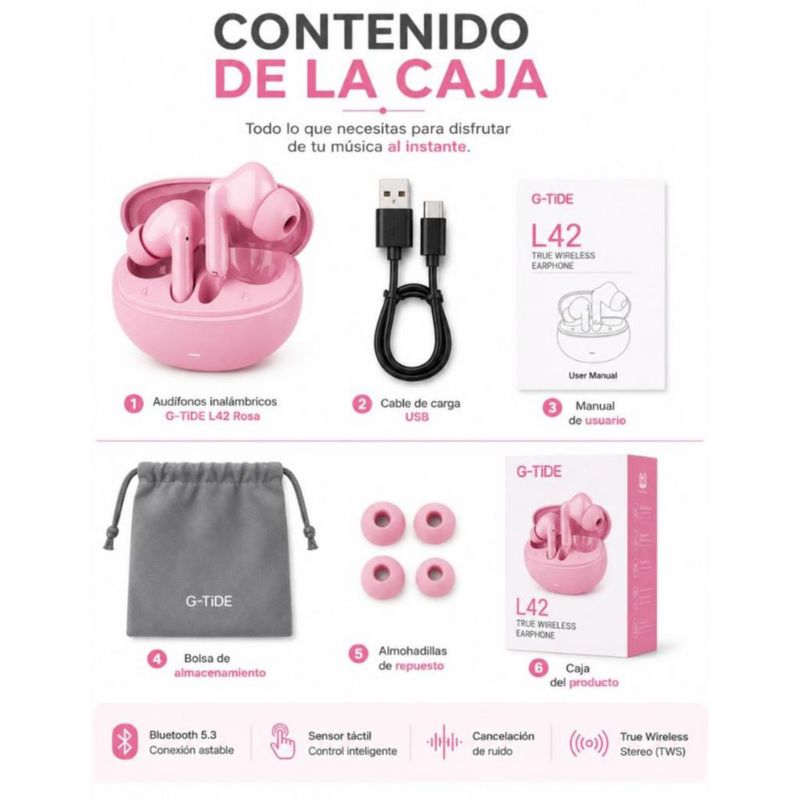Audífonos G-Tide L42 con Smartwatch FUTUREM FM13 Rosa