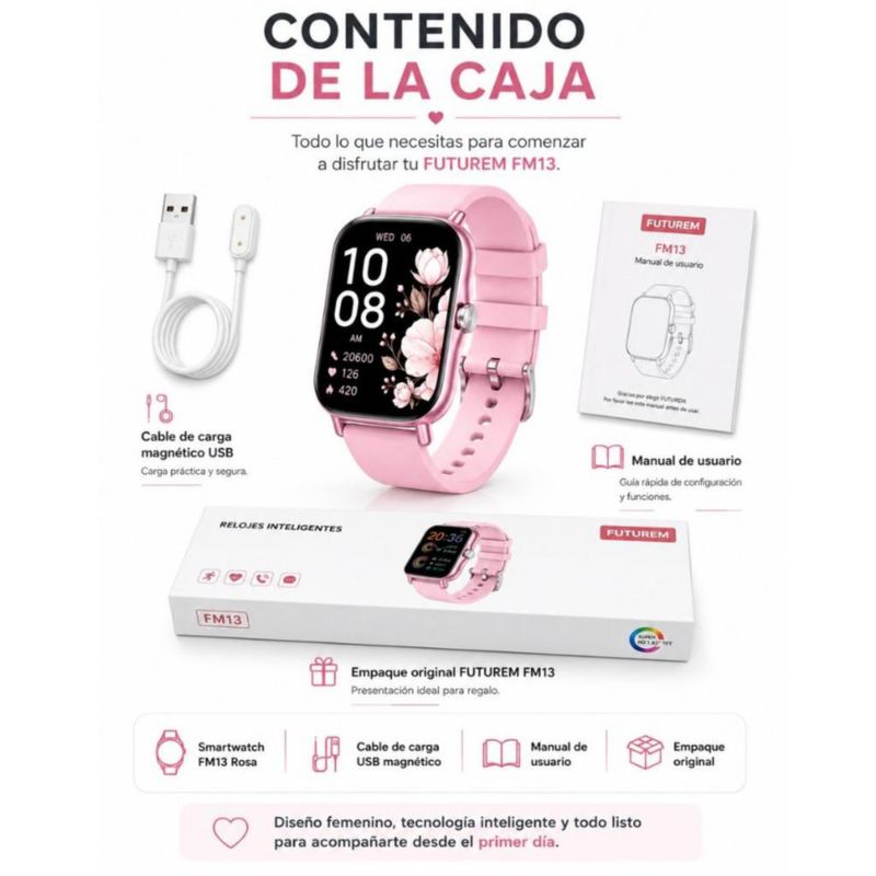 Audífonos G-Tide L42 con Smartwatch FUTUREM FM13 Rosa