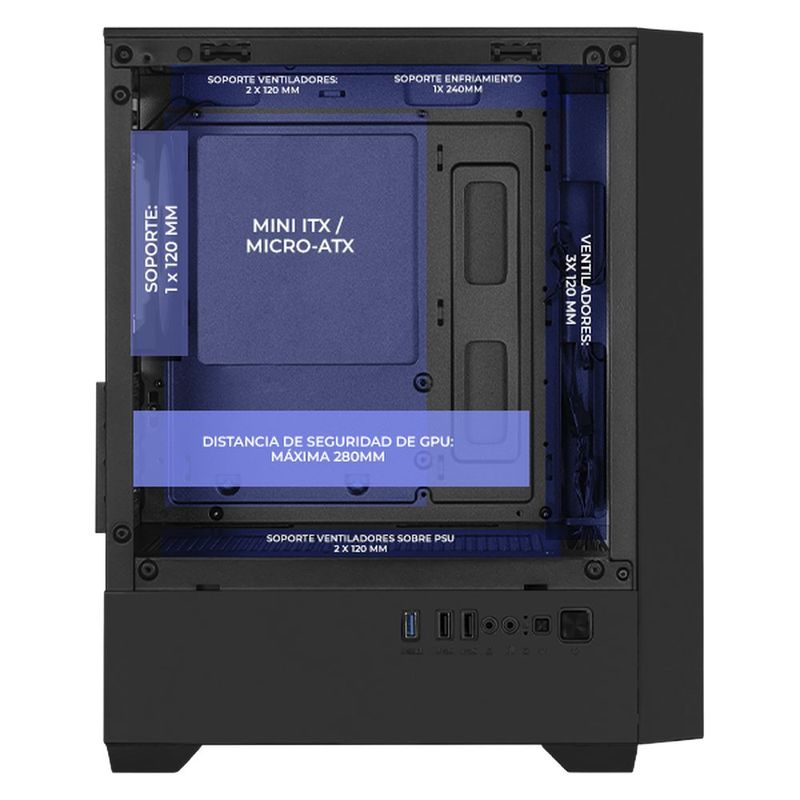 Gabinete xtreme pc dragonfly pro mini torre 4 fan argb negro