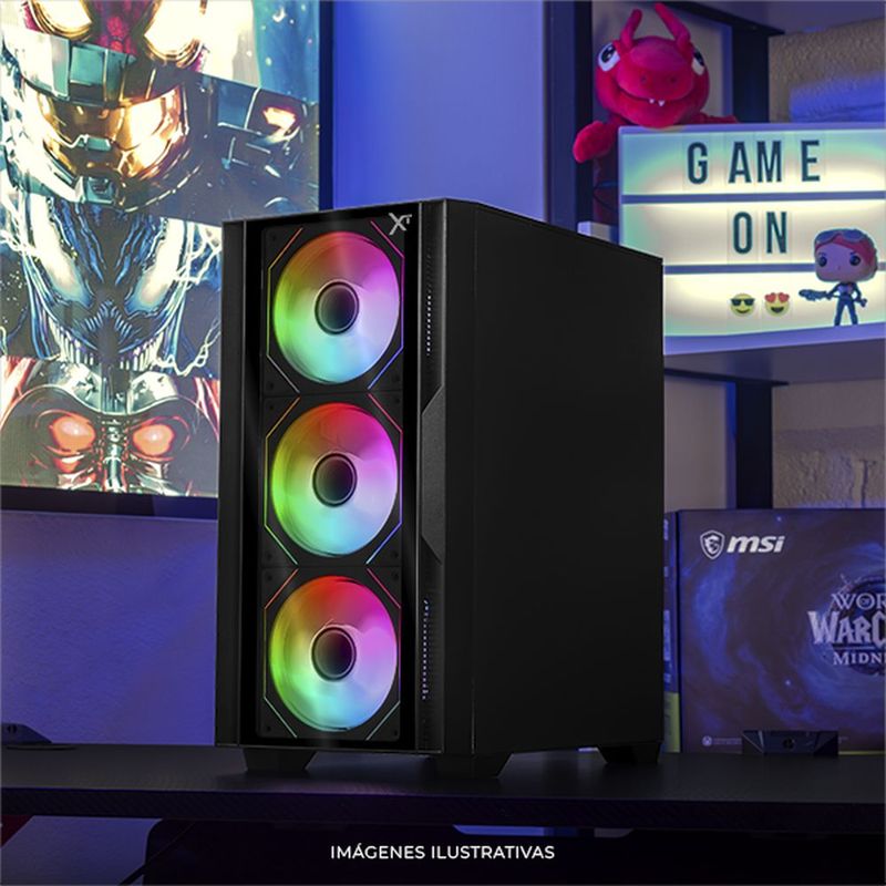 Gabinete xtreme pc dragonfly pro mini torre 4 fan argb negro
