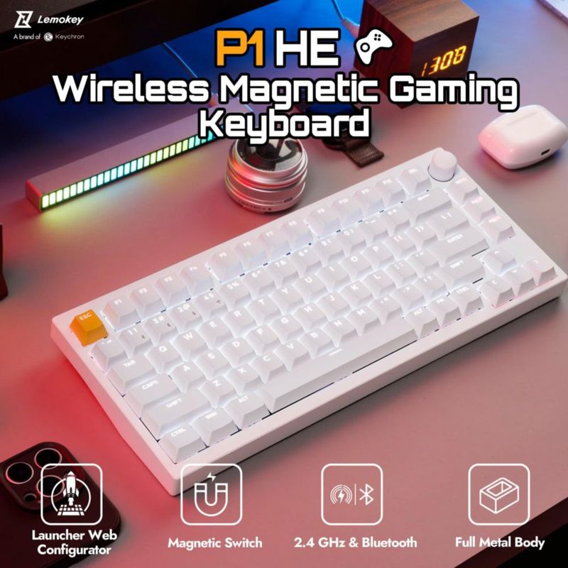 Teclado Mecánico Personalizado LEMOKEY P1 HE 75% Inalámbrico RGB Bluetooth