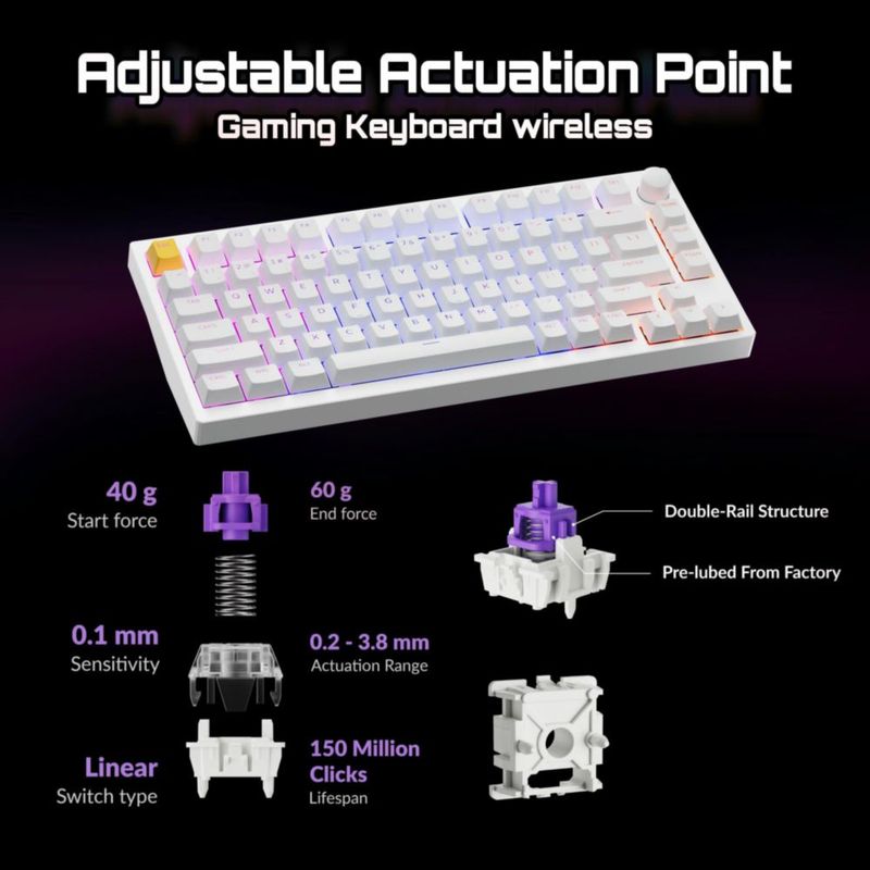 Teclado Mecánico Personalizado LEMOKEY P1 HE 75% Inalámbrico RGB Bluetooth