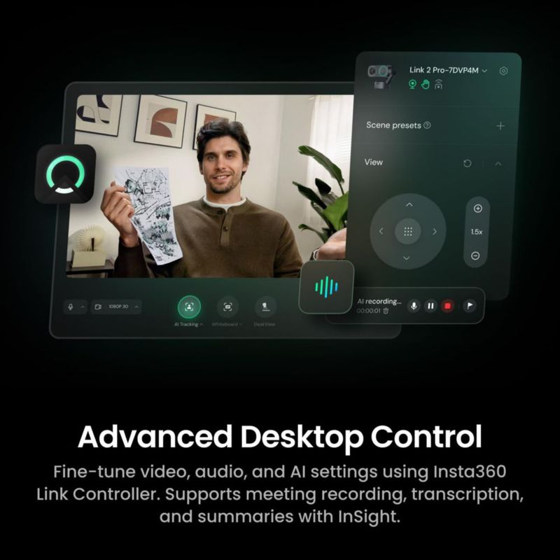 Webcam Insta360 Link 2 Pro 4K PTZ Seguimiento AI HDR