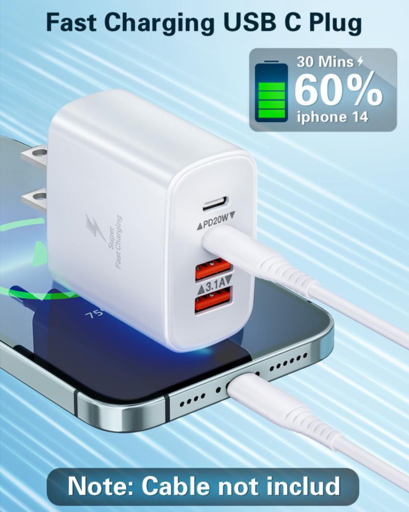 Cargador de pared USB C BECHAGE 40 W 4 puertos carga rápida paquete de 2