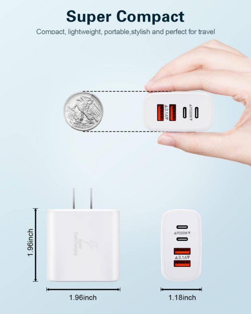 Cargador de pared USB C BECHAGE 40 W 4 puertos carga rápida paquete de 2