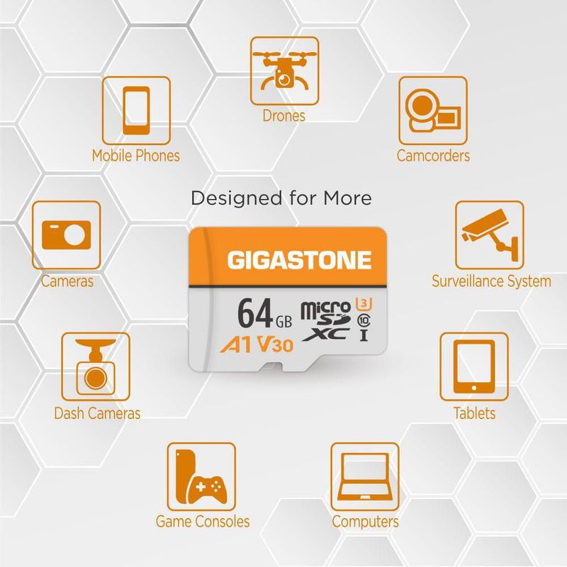 Tarjeta Micro SD Gigastone 64GB A1 V30 Paquete de 5 95MB/s