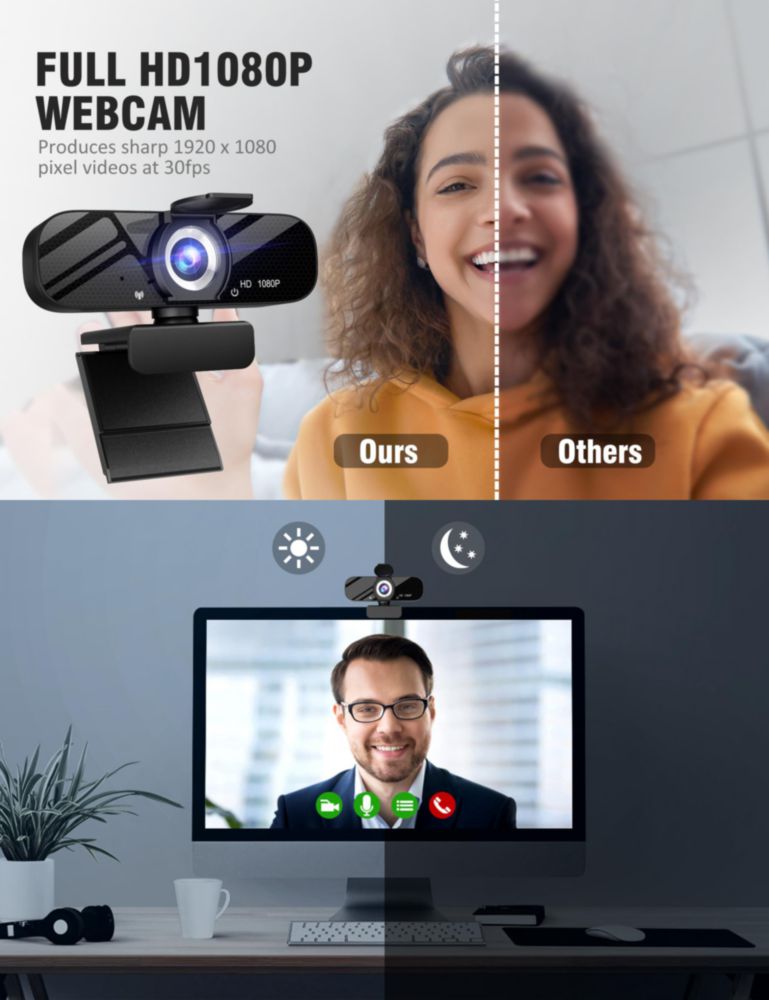 Cámara web Tewiky Full HD 1080P con micrófono y trípode