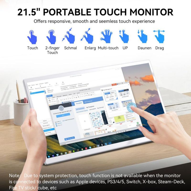 Monitor táctil Prechen 215" 1080P 75Hz HDMI USB-C
