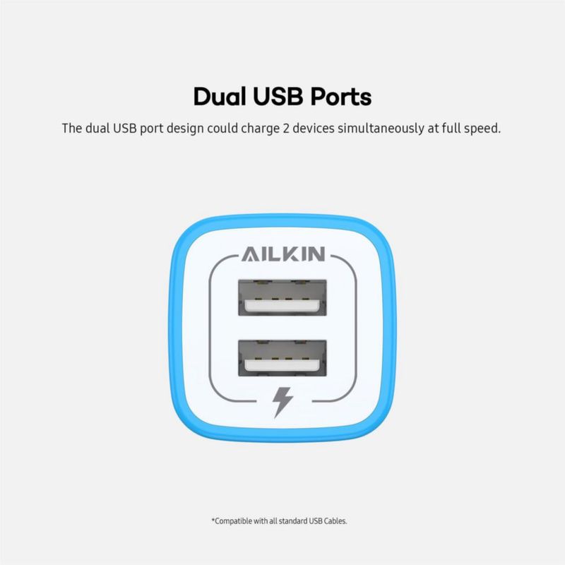 Cargador USB AILKIN de 2 Puertos 5V 2.1A Paquete Doble