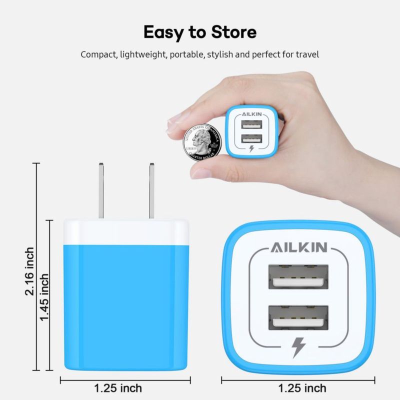 Cargador USB AILKIN de 2 Puertos 5V 2.1A Paquete Doble