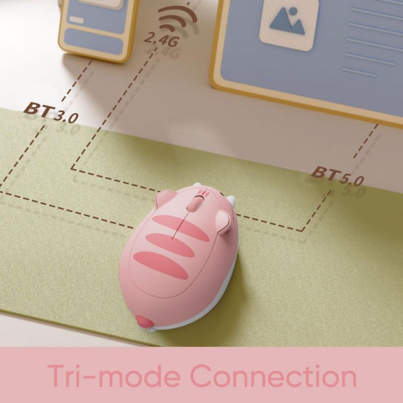 Mouse Akko Pink Angie Inalámbrico Tri-Modal Tema Gato