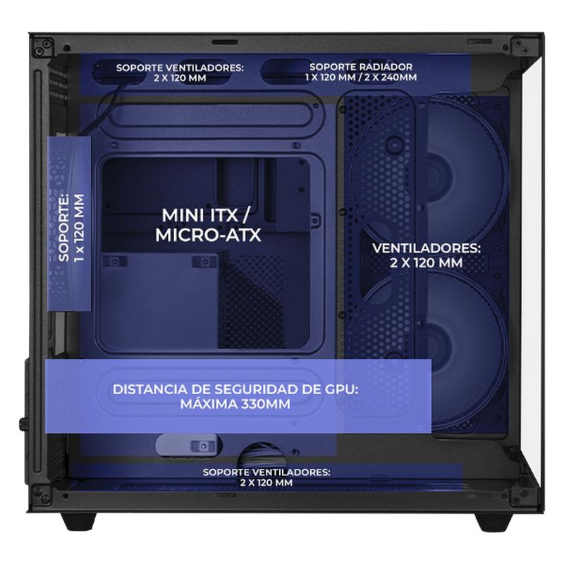 Gabinete xtreme pc tuf alliance mini torre 3 fan argb negro