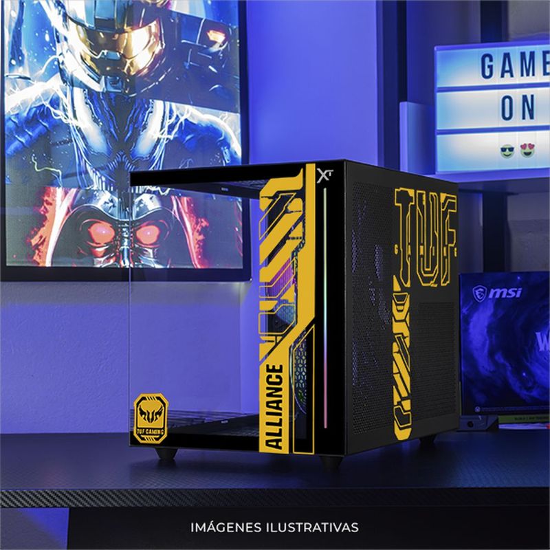 Gabinete xtreme pc tuf alliance mini torre 3 fan argb negro