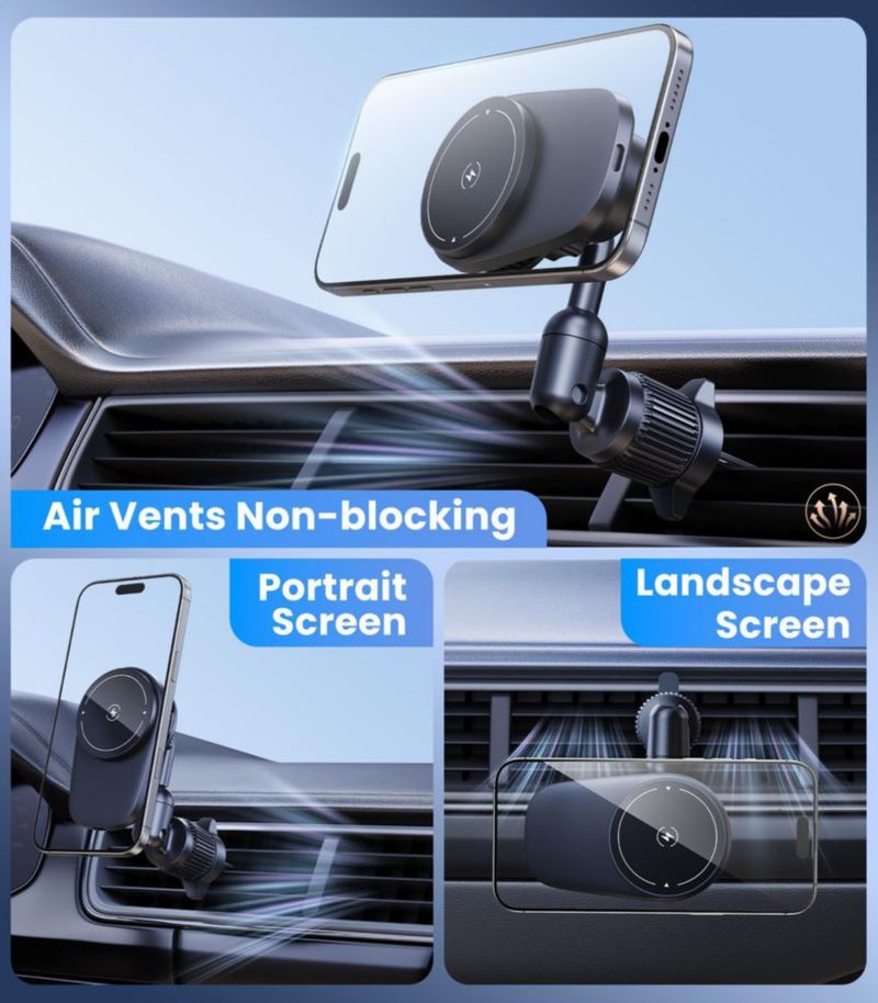 Soporte para Celular de Auto DICMKY con Ventilador de Enfriamiento Inalámbrico 15W y Luz Ambiental RGB