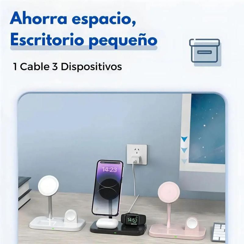 Cargador Inalámbrico 3 en 1 para iPhone, Apple Watch y AirPods con Ada