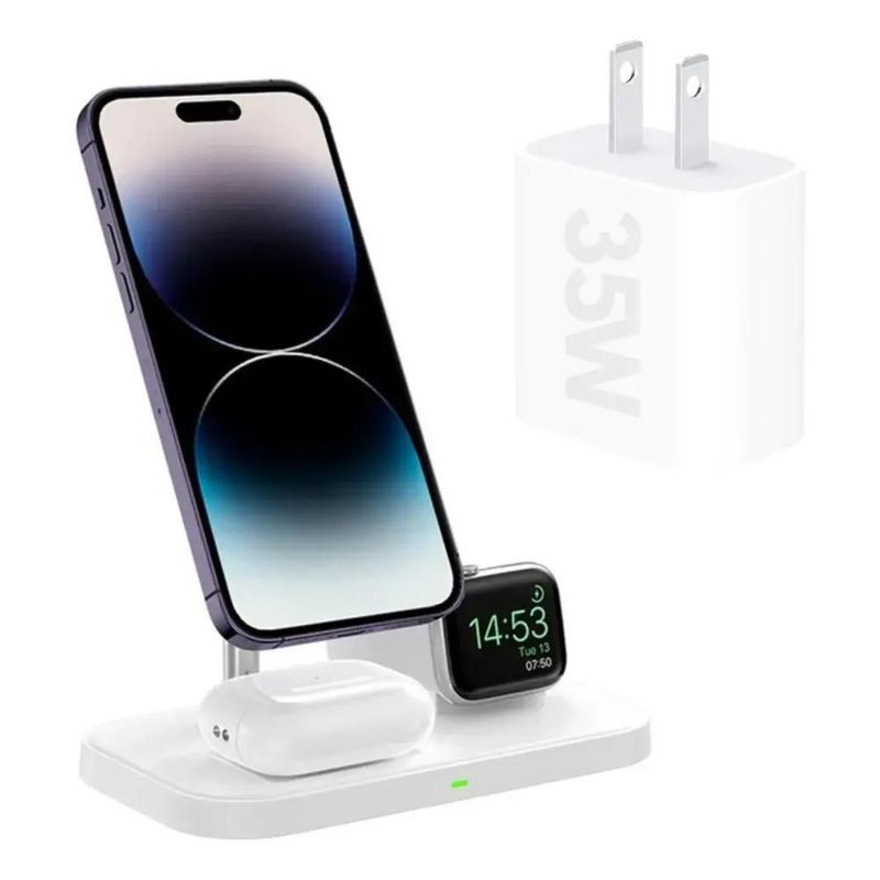 Cargador Inalámbrico 3 en 1 para iPhone, Apple Watch y AirPods con Ada
