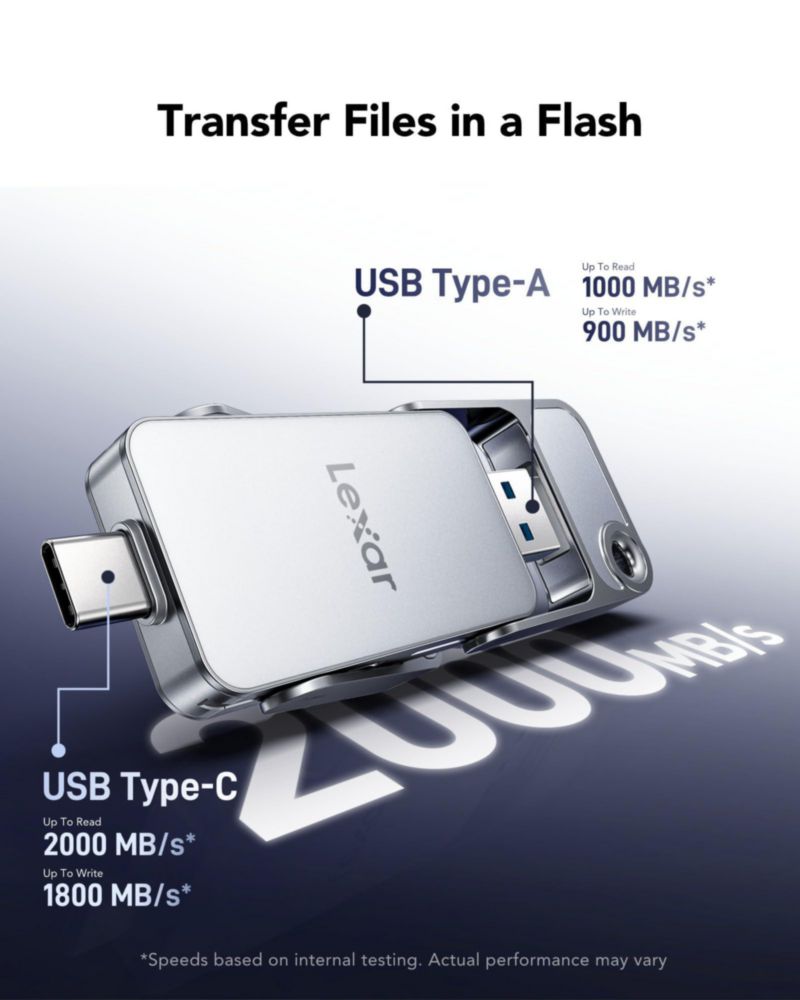 SSD externo Lexar D70E 512 GB USB‑C USB‑A 2000 MB/s