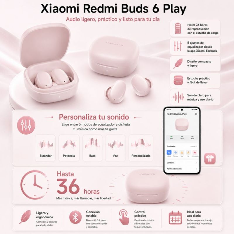 Smartwatch Futurem DW01 Dorado + Audífonos Redmi Buds 6 Play Rosa + Bocina SANAG X6S Rosa