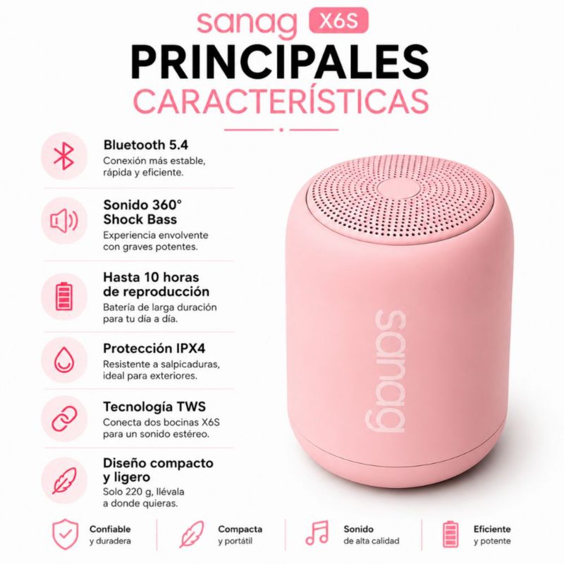 SMARTWATCH FM13 ROSA+ AUDIFONOS REDMI BUDS 6 PLAY ROSA + BOCINA SANAG X6S ROSA