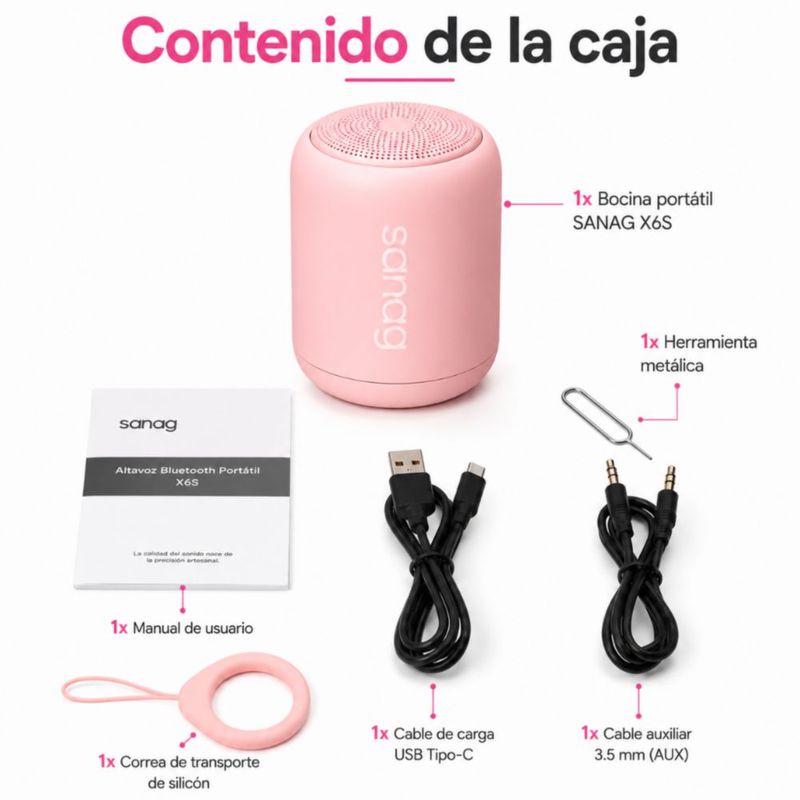 SMARTWATCH FM13 ROSA+ AUDIFONOS REDMI BUDS 6 PLAY ROSA + BOCINA SANAG X6S ROSA