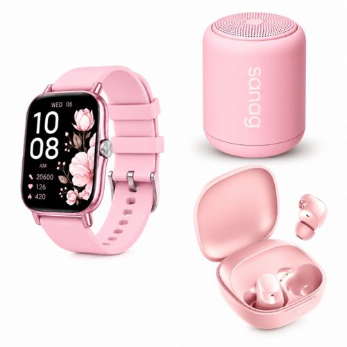 SMARTWATCH FM13 ROSA+ AUDIFONOS REDMI BUDS 6 PLAY ROSA + BOCINA SANAG X6S ROSA