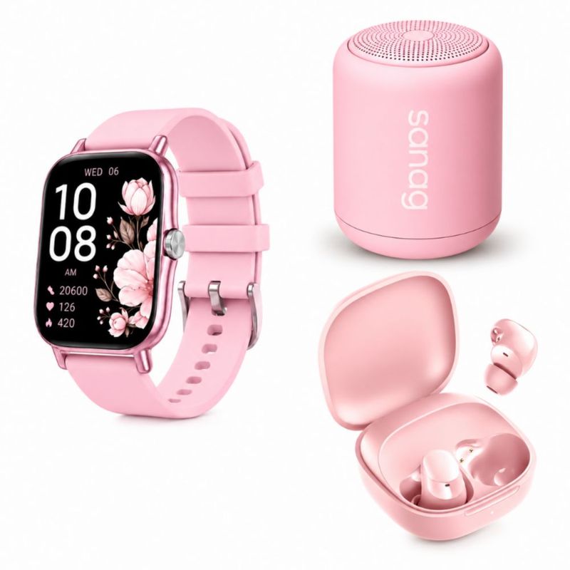 SMARTWATCH FM13 ROSA+ AUDIFONOS REDMI BUDS 6 PLAY ROSA + BOCINA SANAG X6S ROSA