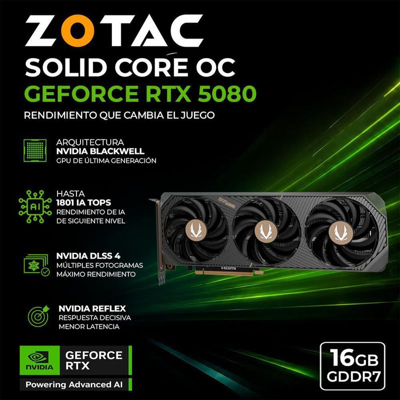 Tarjeta de video zotac geforce rtx 5080 oc 16gb 1801 ai tops