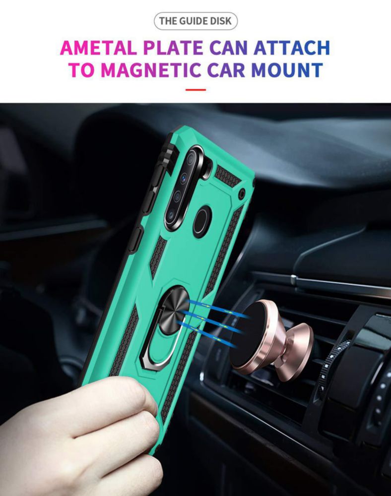 Funda YZOK para Samsung Galaxy A21 en color verde azulado con soporte giratorio y protector de pantalla HD