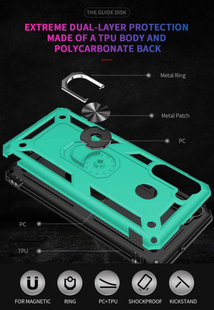 Funda YZOK para Samsung Galaxy A21 en color verde azulado con soporte giratorio y protector de pantalla HD