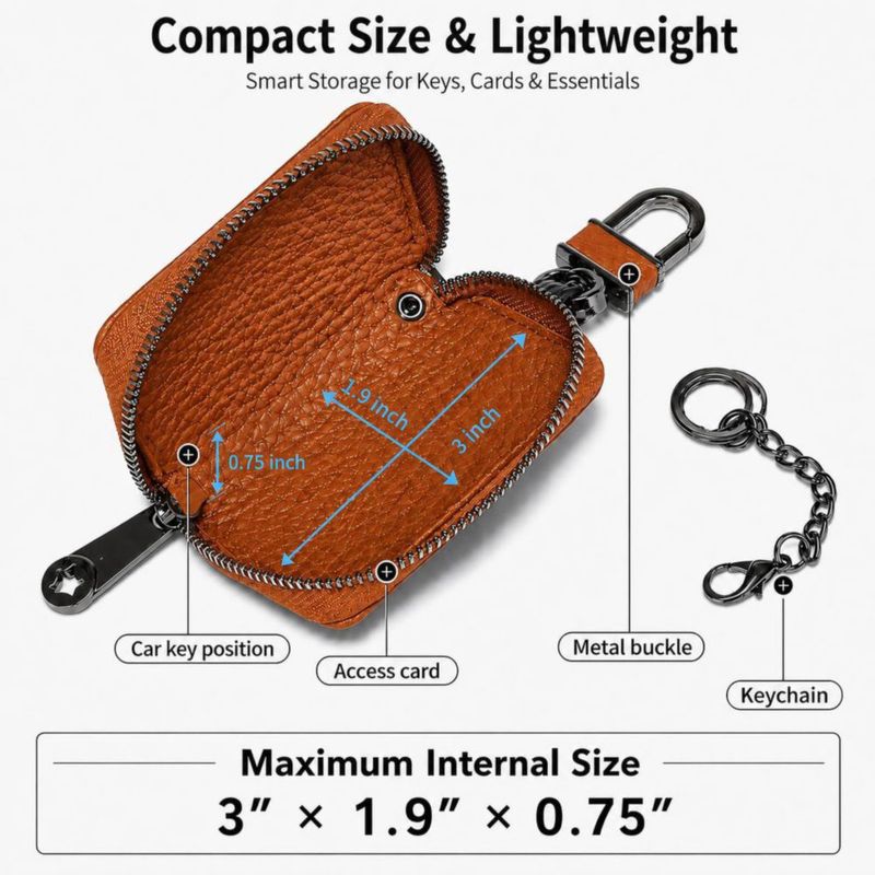 Llavero Luckybay de Cuero Caramelo con Bolsa con Cremallera