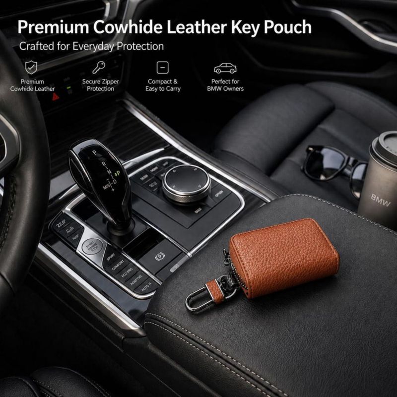 Llavero Luckybay de Cuero Caramelo con Bolsa con Cremallera