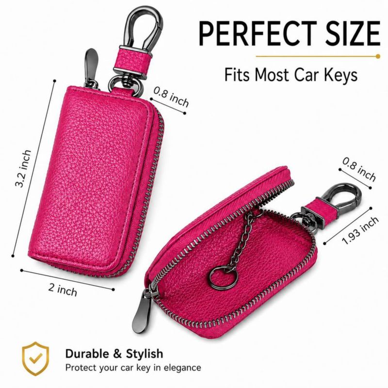 Llavero Luckybay de Cuero Caramelo con Bolsa con Cremallera